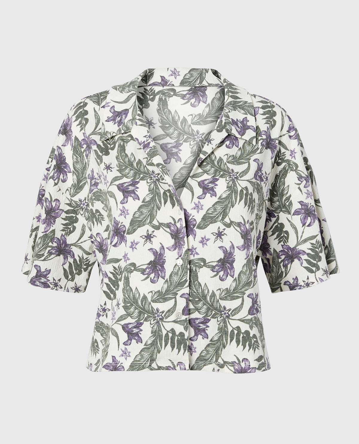 Casual Sleep Short Sleeve Textured Knit Button Down in Island Floral