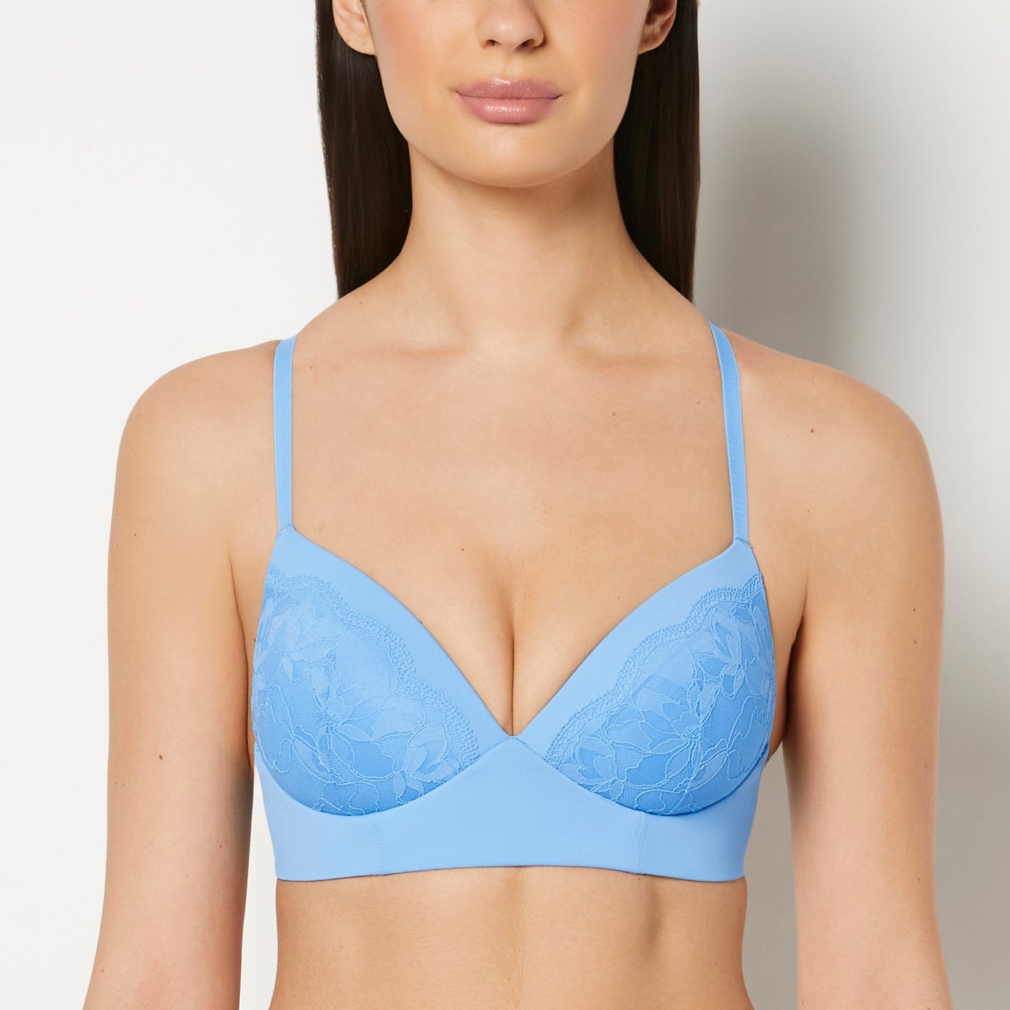 Lightly Lined Wireless Bra with Charmed Lace in Azure Blue