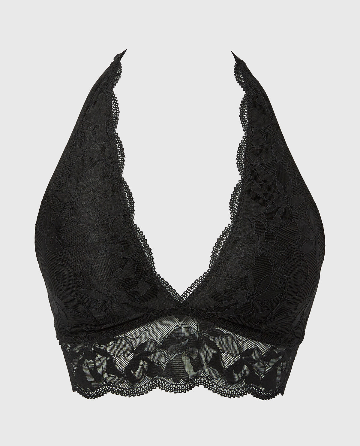 Unlined Halter Bralette with Charmed Lace in Tuxedo Black
