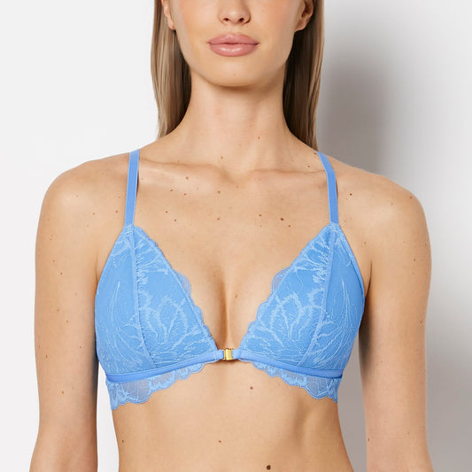 Lightly Lined Bralette with Lush Lace Front Close in Azure Blue