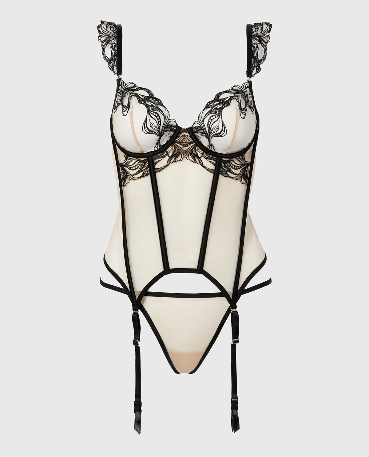 Designer Collection Unlined Demi Merrywidow with Tidal Wave Embroidery in Rosetan w/ Tuxedo Black