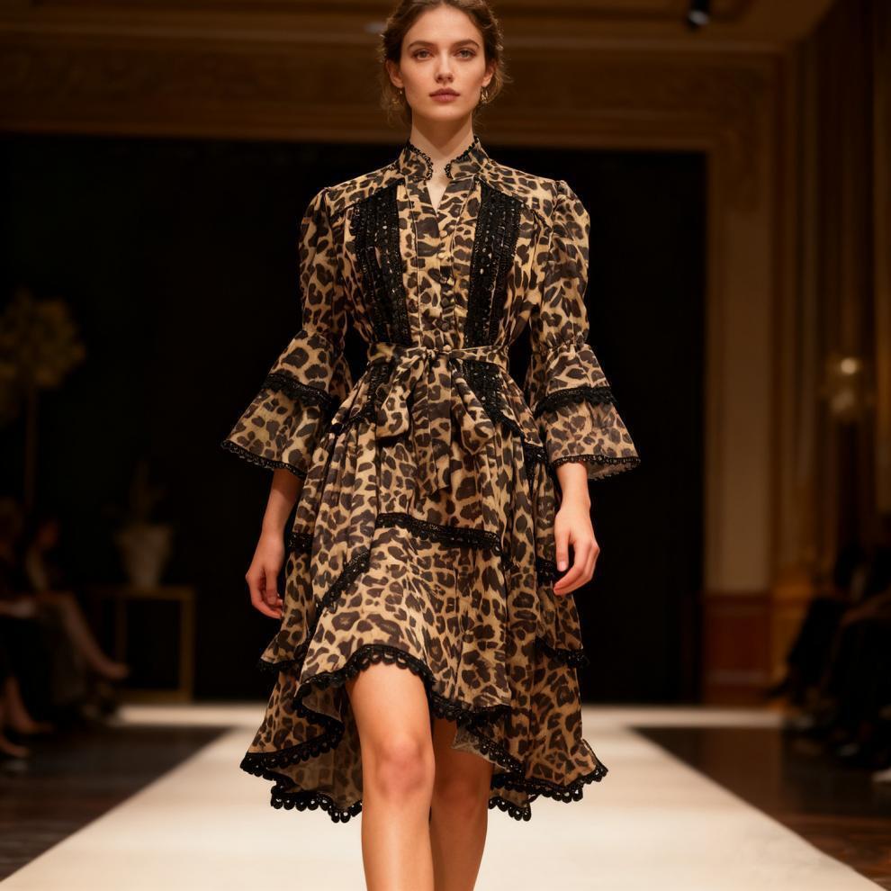 Savage Grace Leopard Ruffle Midi Dress