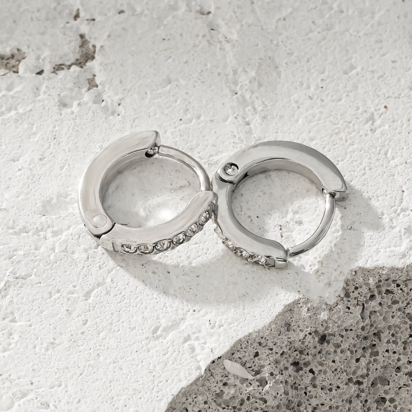 BLIJDE Silver (White Gold): Single Row Pavé Zirconia (CZ) Mini Hoop Earrings