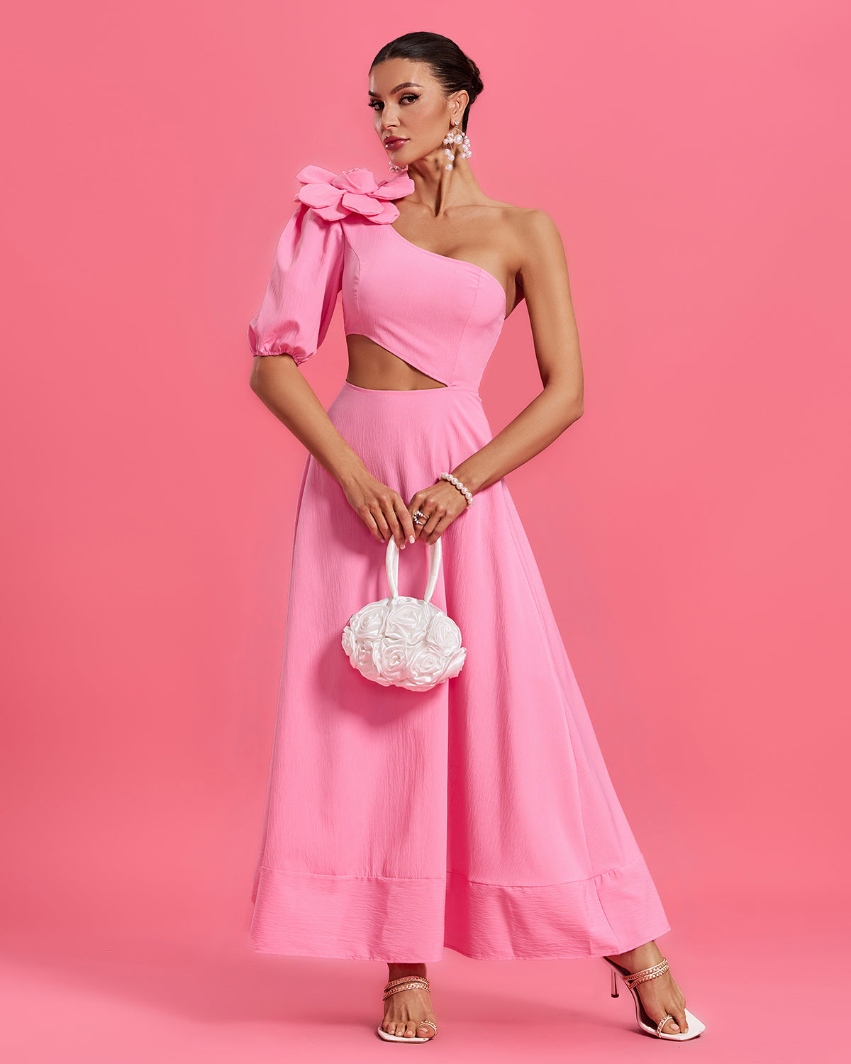 Brunch Off Shoulder Pink Maxi Dress