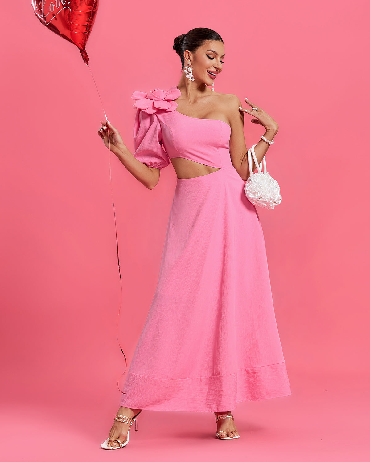 Brunch Off Shoulder Pink Maxi Dress