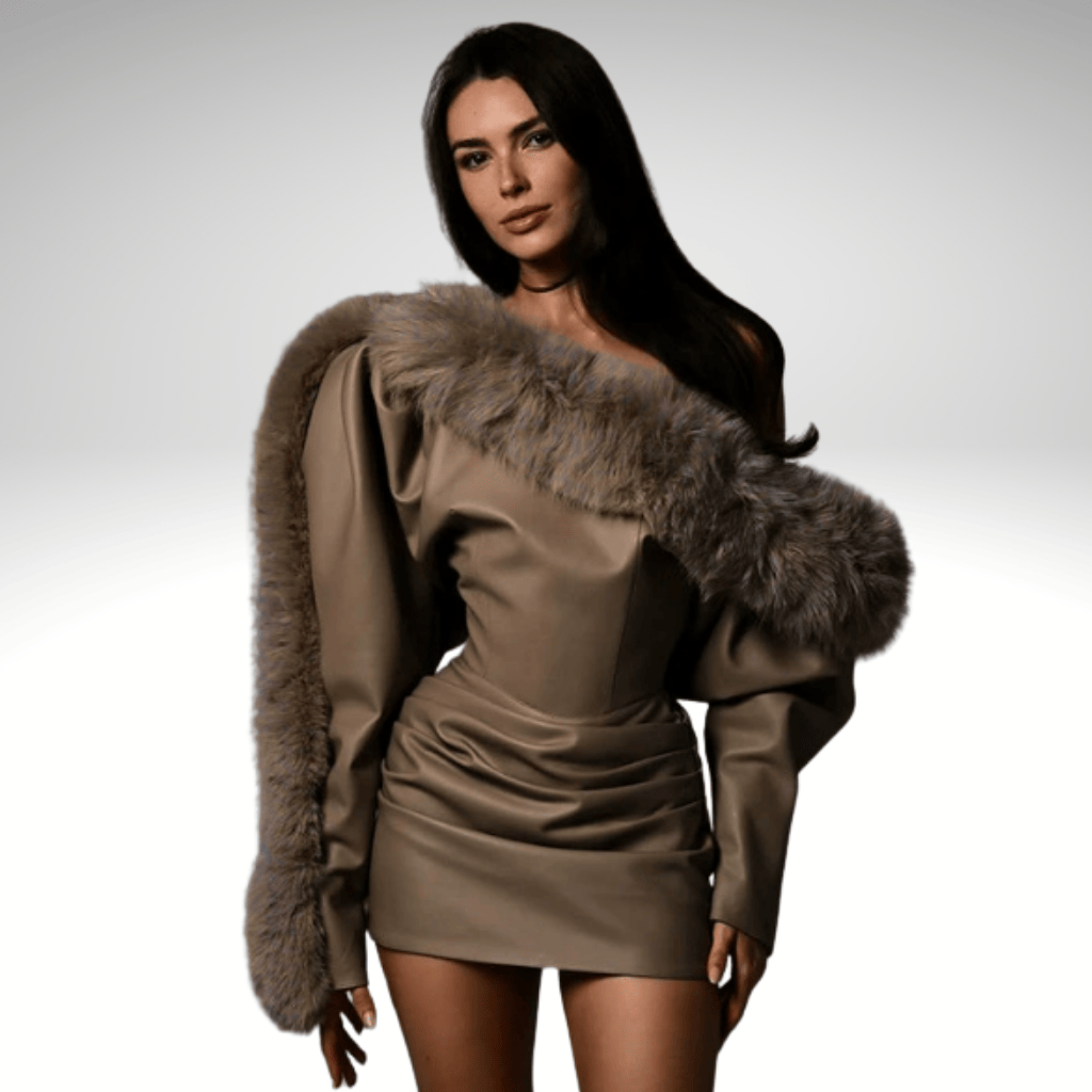 Faux leather OFF-Shoulder Mini Dress