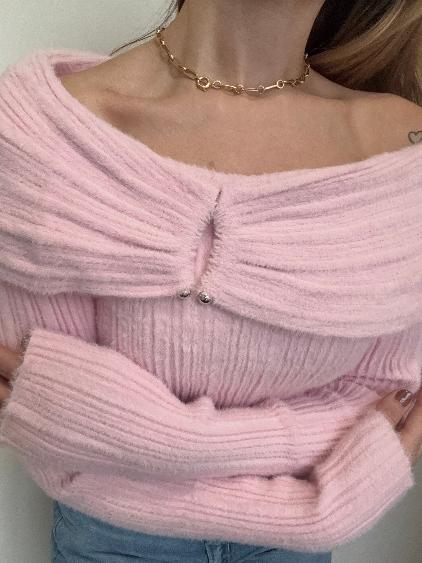 Off shoulder-Pink- Sweater