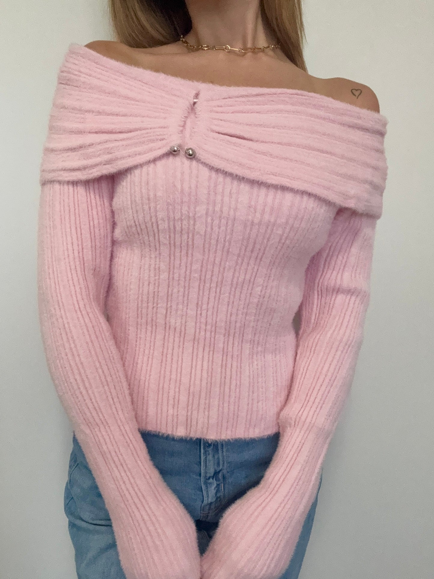 Off shoulder-Pink- Sweater