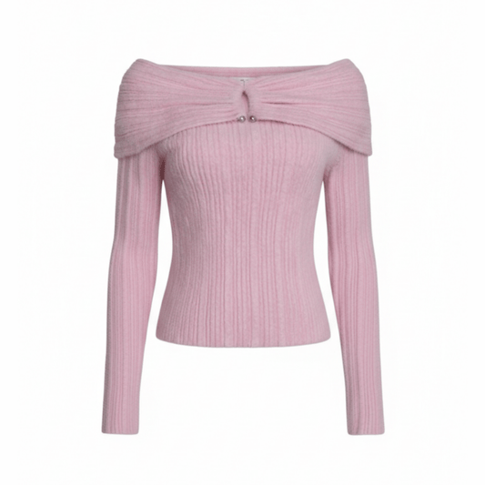 Off shoulder-Pink- Sweater