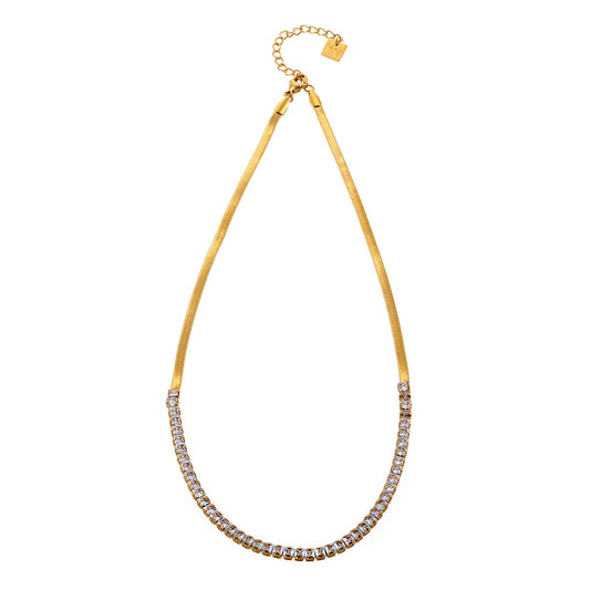 MESTIA: Combo Necklace with Snake-Skin Textured & Tennis Chains