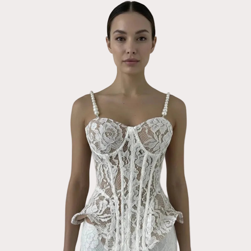 Floral Lace Corset & Wide Leg Trouser Set