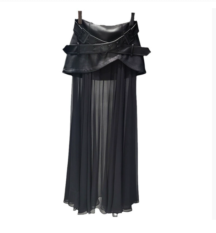 Structured Leather Mesh Skirt