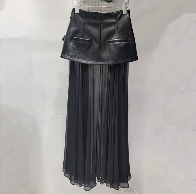 Structured Leather Mesh Skirt