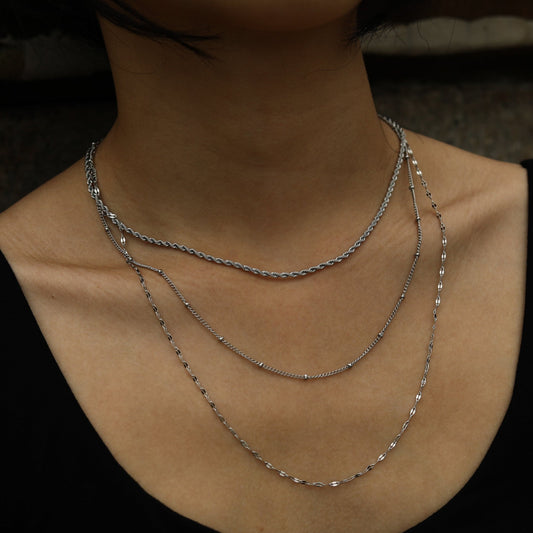 ZURI Triple Layer Mixed-Chain Necklace in Silver