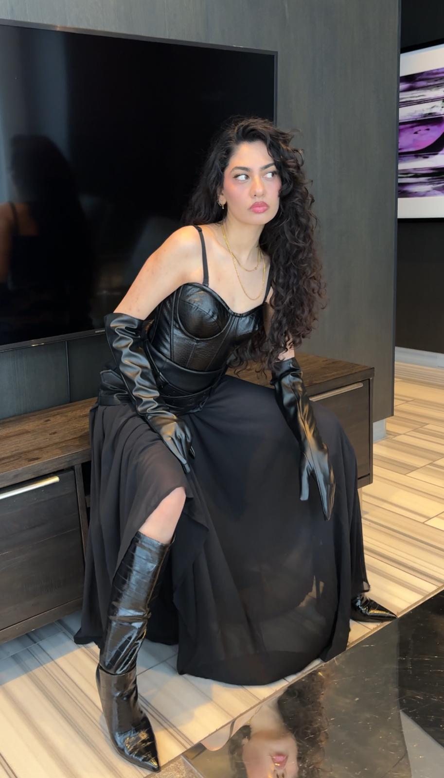 Structured Leather Mesh Skirt